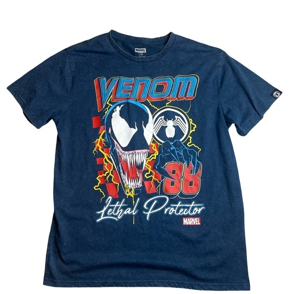 Marvel Other - Marvel Mad Engine Blue Graphic T-Shirt Venom Mens L Vintage Wash Embroidered